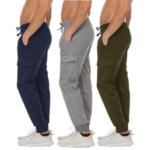 Blue Ice Men's Slim Fit Fleece Jogger Sweatpants with Velcro Cargo Pockets-3 Pack - 1 of 4