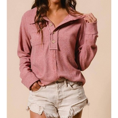 Women's Brushed Buttoned Collar Top - BiBi