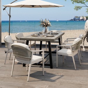 Christopher Knight Home Jaclyn 7 Pieces Outdoor Rustic Rattan, Metal and Acacia Wood Dining Set - 1 of 4