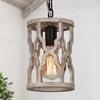 LNC Quaint 1-Lights Farmhouse Cylinder Mini Pendant  Lights, Distressed Greyish White Wood and Rustic Bronze,6.1in/6.5in - 2 of 4