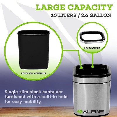 Compact Brushed Stainless Steel Rectangular Office Trash Can Set