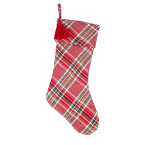 20" Red HGTV Home Collection Cotton Biased Cut Plaid Christmas Stocking - National Tree Company - 1 of 3