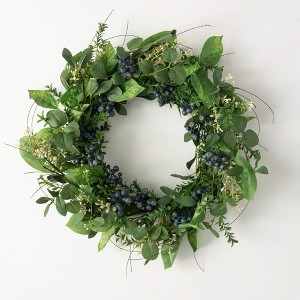 Sullivans Artificial 23.5" Green Leaf Blueberry Wreath - 1 of 4