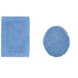Edge Bath Rug 100% Premium Cotton Ultra-soft Water Absorbent Tufted Solid Reversible 2 Piece Bathroom Rug Set For Machine Washable Bathmat - 1 of 4