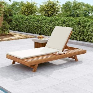 Christopher Knight Home Dara Outdoor Acacia Wood Adjustable Chaise Lounge with Cushion and Flat Storage Surface - 1 of 4