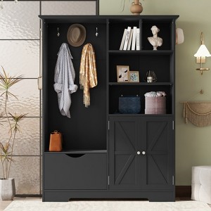 Hall Tree with Bench Shoe Cabinet Drawers Shelves Hooks Modern Coat Rack Entryway, 33.27"*18.7"*8.46" - 1 of 4