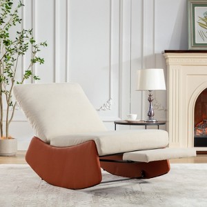 Modern Rocking Chair Recliner, Comfy Rocker Nursery Chair with Footrest,Soft Padded Rocker for Indoor Living Room Bedroom,Orange - 1 of 4