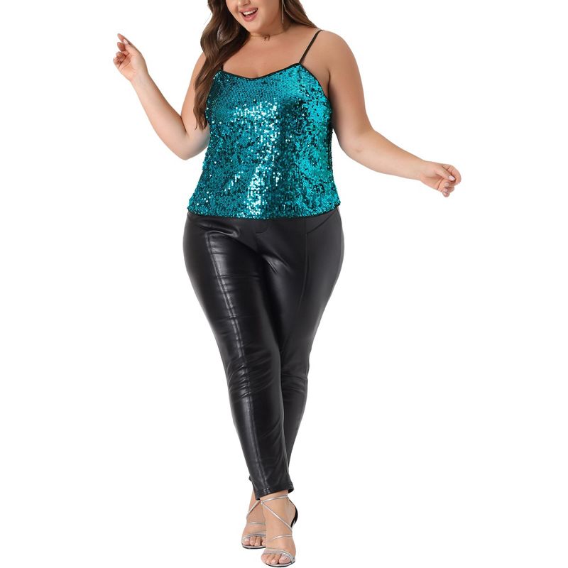 Agnes Orinda Women's Plus Size Sequined Shining Club Party Sparkle Cami Camisoles, 2 of 6