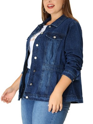 Agnes Orinda Women's Plus Size Classic Denim Washed Front Long Sleeve Casual Jean Jackets
