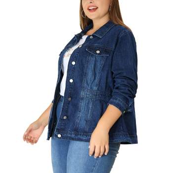 Agnes Orinda Women's Plus Size Classic Denim Washed Front Long Sleeve Casual Jean Jackets