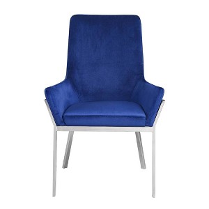 Set of 2 25" Cambrie Dining Chairs: Mirrored Silver, Blue Velvet Upholstery - Acme Furniture - 1 of 4
