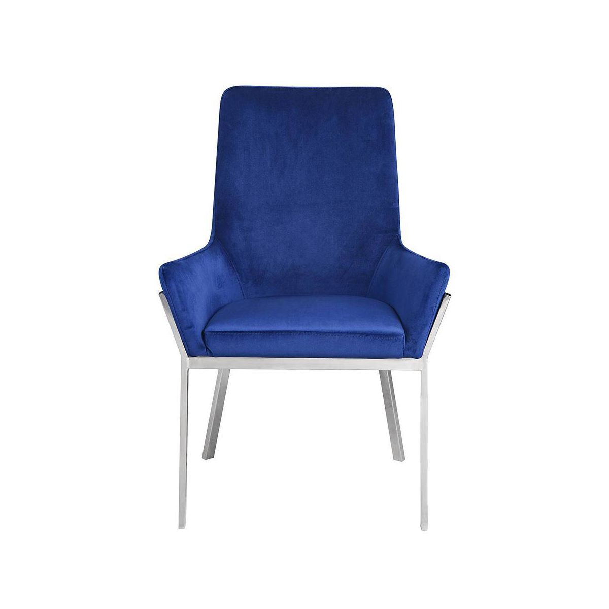 Set of 2 25" Cambrie Dining Chairs: Mirrored Silver, Blue Velvet Upholstery - Acme Furniture - thumbnail 4
