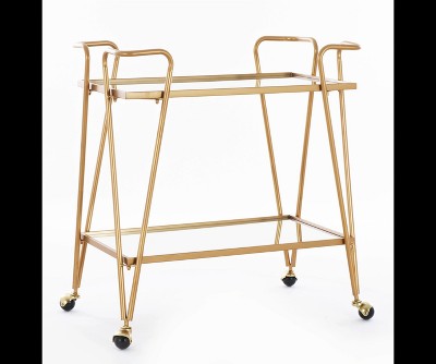 Mid-Century Modern Silver Mirrored Rectangular Bar Cart with Storage