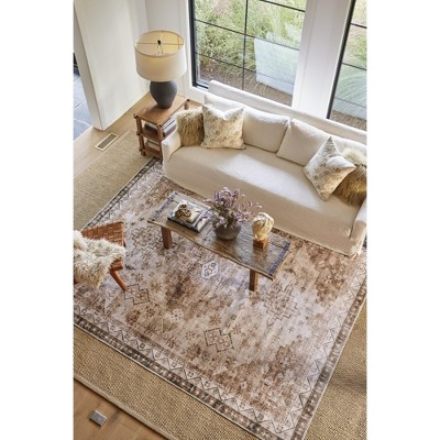 Jessamine Beige Geometric Washable Synthetic Area Rug