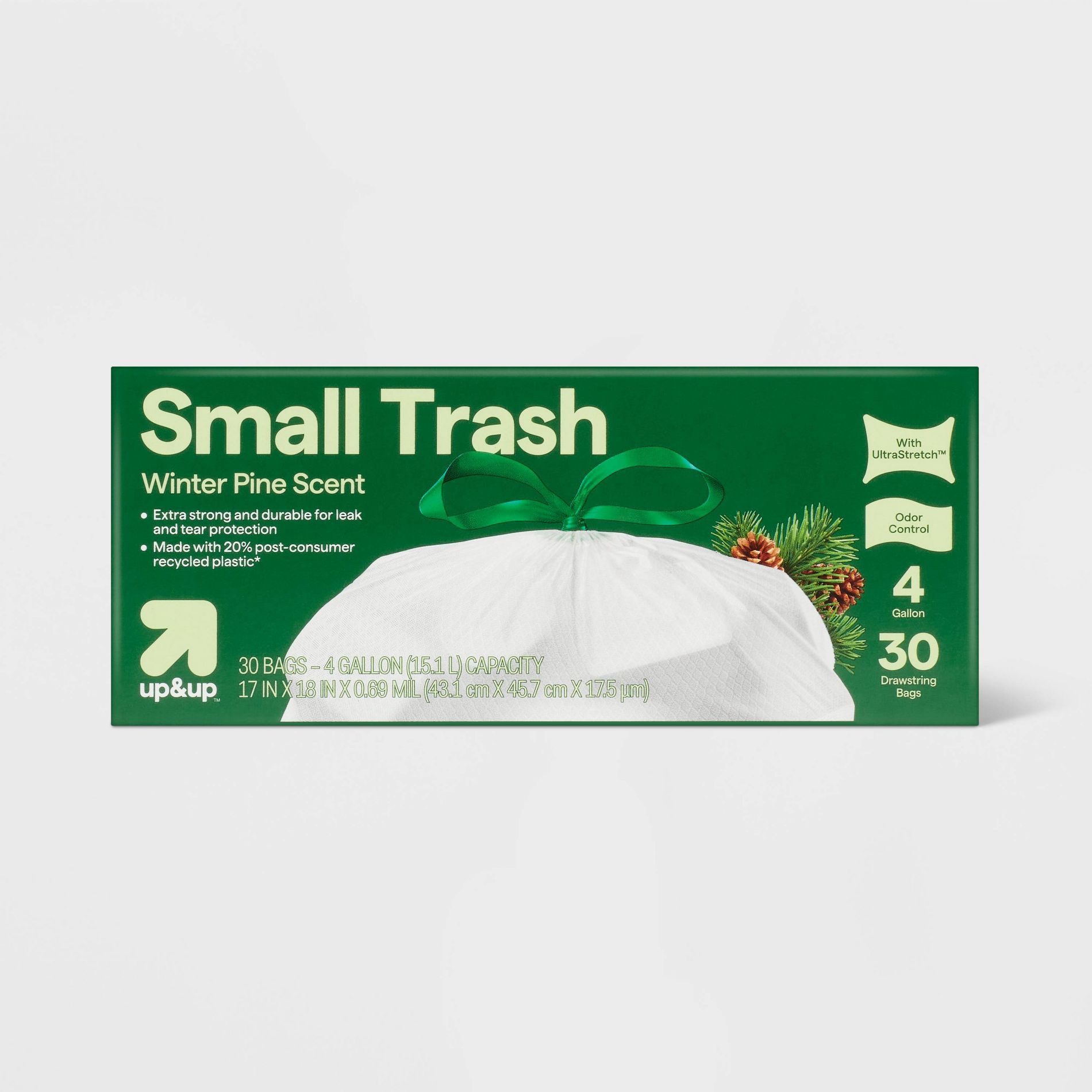Holiday Drawstring Trash Bags - Winter Pine Scent - 4 Gallon - 30ct - up&up™