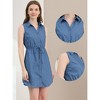 Allegra K Women's Collar Button Down Tie Waist Mini Chambray Shirt Dress - 2 of 4