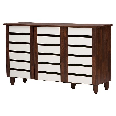 Gisela Two-Tone Shoe Cabinet with 3 Doors - Oak/White - Baxton Studio