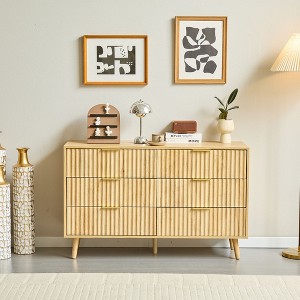 Angel Sar Wave Fluted 6 Drawer Dresser For Bedroom, Wood Dresser With Golden Metal Handles - 1 of 4