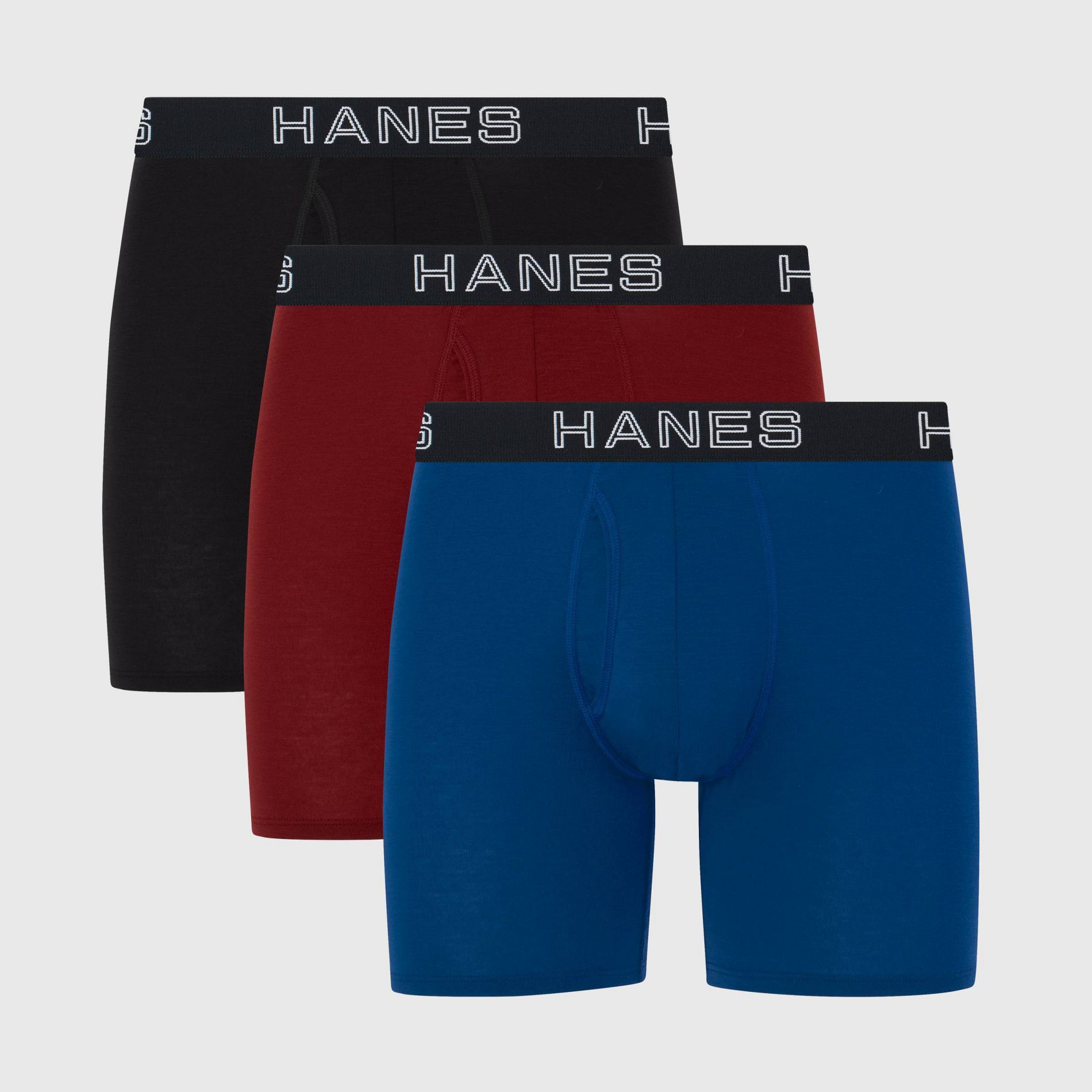 Hanes Premium Men's 3pk Boxer Briefs Total Support Pouch - Blue/Black/Red M: Recycled Polyester, Lyocell, Spandex, Tagless, Moisture Wicking