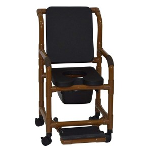 MJM International Corporation Shower Chair 18 In Width 3 In Black Seat Black Cushion Padded Back Sliding Footrest 10 Qt Slide Mode Pail 300 Lb Wt - 1 of 1