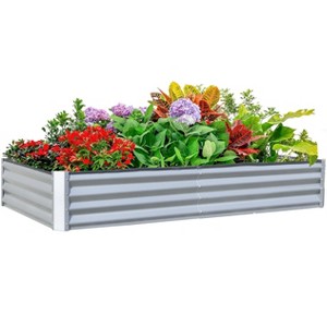Cesicia 6x3x1ft Galvanized Raised Garden Bed, Outdoor Planter Garden Box for Gardening Vegetables Fruits Flowers,Gray - 1 of 4