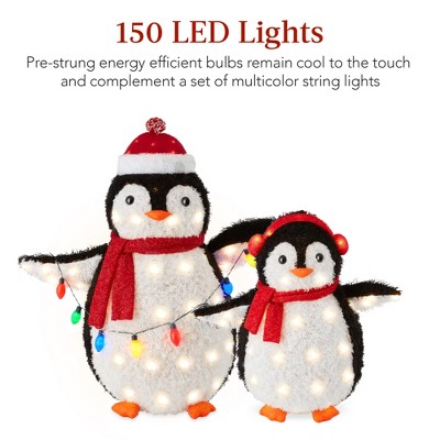 Lighted 3ft Pop-Up Penguin Family with Red Accessories