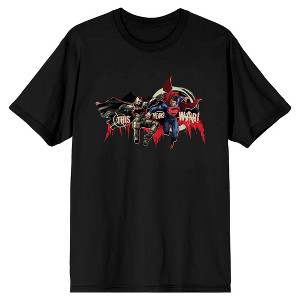 Batman V Superman Dawn Of Justice Main Characters Fight Position Men's Black Graphic T-Shirt - 1 of 1