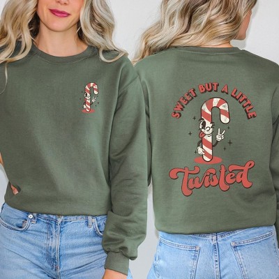 Simply Sage Market Women's Graphic Sweatshirt A Little Twisted Candy Cane Front and Back