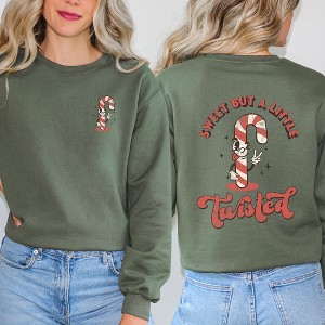 Simply Sage Market Women's Graphic Sweatshirt A Little Twisted Candy Cane Front and Back - 1 of 4