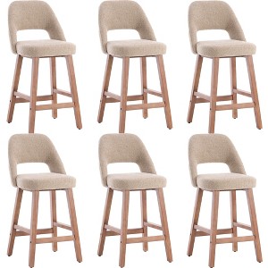 YOUNIKE Counter Height Bar Stool 26 Inch Modern Farmhouse Barstools with Solid Wood Legs Upholstered Bar Height Chair Boucle Fabric - 1 of 4