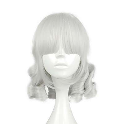 Unique Bargains Women's Curly Wigs 13" Silver Tone Grey with Wig Cap