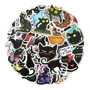 Wrapables Waterproof Vinyl Stickers for Water Bottles, Laptop, Phones, Skateboards, Decals for Teens, 100pcs, Black Cats - 1 of 4