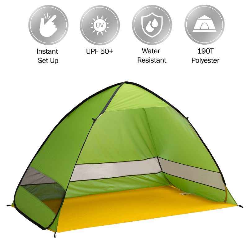 Pop Up Beach Tent with UV Protection and Ventilation Windows – Water and Wind Resistant Sun Shelter for Camping, Fishing, or Play by Wakeman (Green), 3 of 10