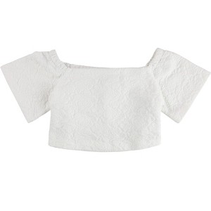 GUESS Womens Katia Textured Crop Top Blouse, White, Large - 1 of 2