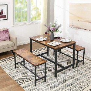 LEDREM Dining Bench, Pair of 2, Industrial Style, Steel Frame, for Kitchen, Living Room, 12.8 x 42.5 x 19.7 Inches, Rustic Brown + Black - 1 of 4