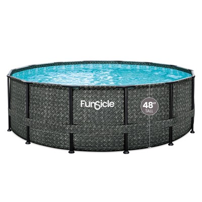 Funsicle 14' by 48" Oasis Designer Round Frame Above Ground Swimming Pool with Filter Pump, C Cartridge, & Ladder, Dark Herringbone