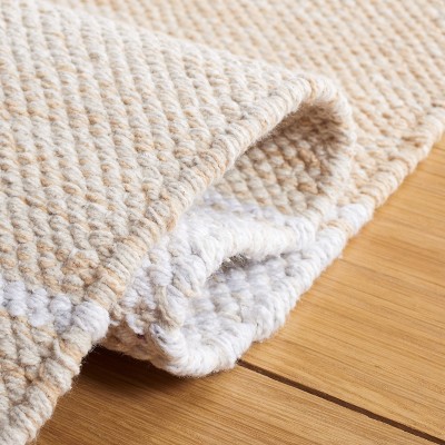 Hand-Woven Ivory and Gold Striped Kilim Wool-Cotton Rug