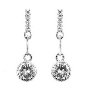 ShineHigh Simple Cubic Zirconia Drop Earrings – Clear CZ Dangle Studs with Rhodium Finish in Classic Bezel Setting - 1 of 1