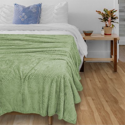 Sage Green Twin Fleece Waffle Textured Blanket