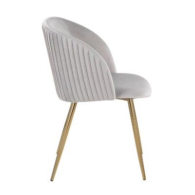 Set of 2 Silver Velvet and Gold Metal Dining Chairs