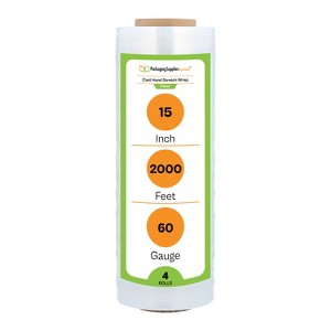 PSBM 15" x 2000' (4 Rolls) Pallet Wrap Stretch Film Hand Shrink Wrap 2000 FT. Clear - 1 of 4