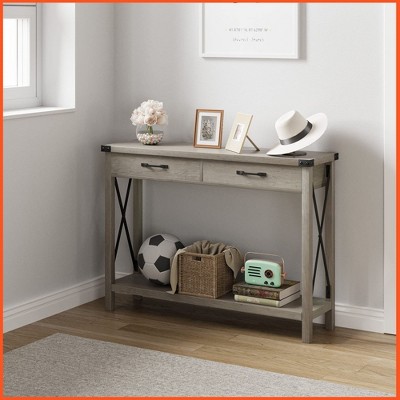 Console Table with 2 Drawers, Farmhouse Sofa Table with Storage Shelf, Accent Wood Entryway Table