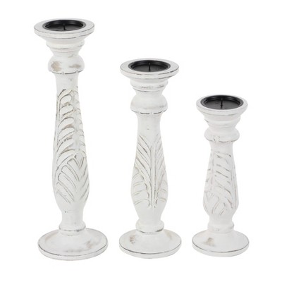 Elegant White Mango Wood Candle Lantern Trio, 18" Height