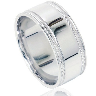 Pompeii3 Double Milgrain Inlay Comfort Fit Wedding Band 10K White Gold