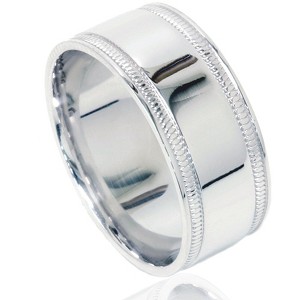 Pompeii3 Double Milgrain Inlay Comfort Fit Wedding Band 10K White Gold - 1 of 4