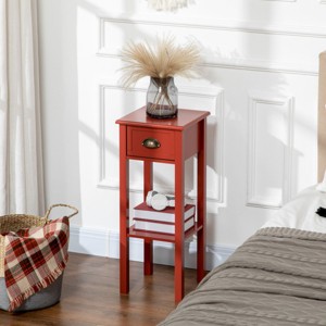 FURNIinspire End Tables Slim Side Table Living Room Sofa Table 2-Tier Narrow Night Stand with Drawer Shelf for Bedroom, Red, 11.8"*11.8"*29.5" - 1 of 4