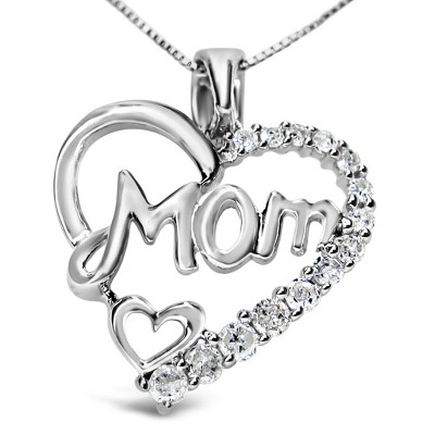 Haus of Brilliance Silver 1/4 Cttw Round Diamond "Mom" Heart Pendant Necklace