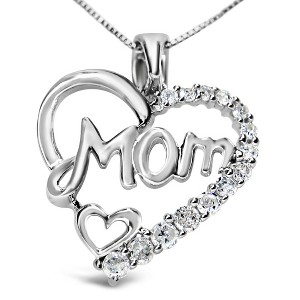 Haus of Brilliance Silver 1/4 Cttw Round Diamond "Mom" Heart Pendant Necklace - 1 of 4