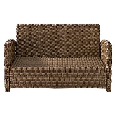 Sand and Brown Wicker Lawson Outdoor Loveseat