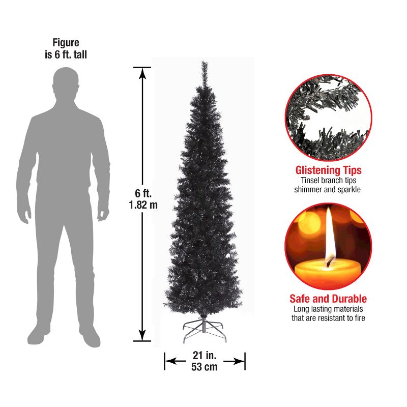 6' Unlit Slim Black Tinsel Artificial Christmas Tree - National Tree Company, 4 of 6